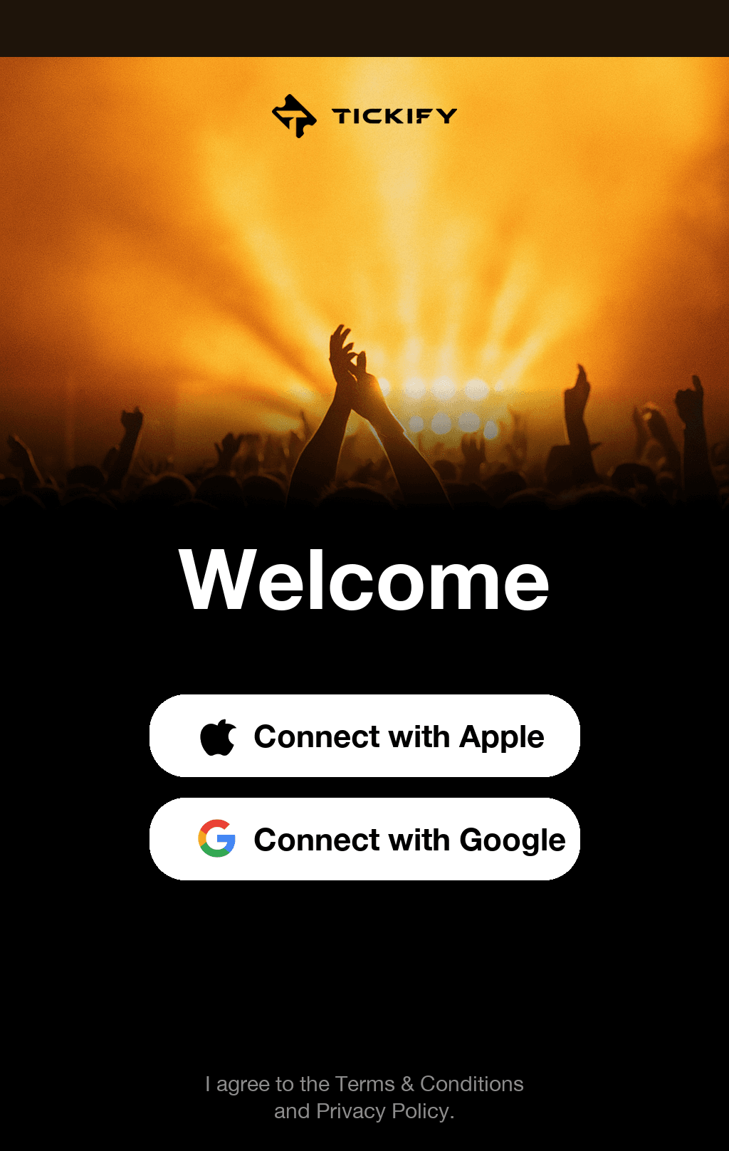 Tickify buyer welcome screen